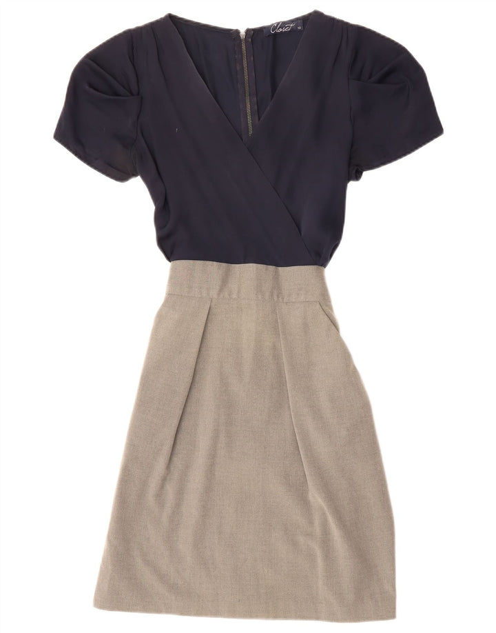 CLOSET Vestido cruzado para mujer UK 40 Small Azul marino Colorblock Poliéster