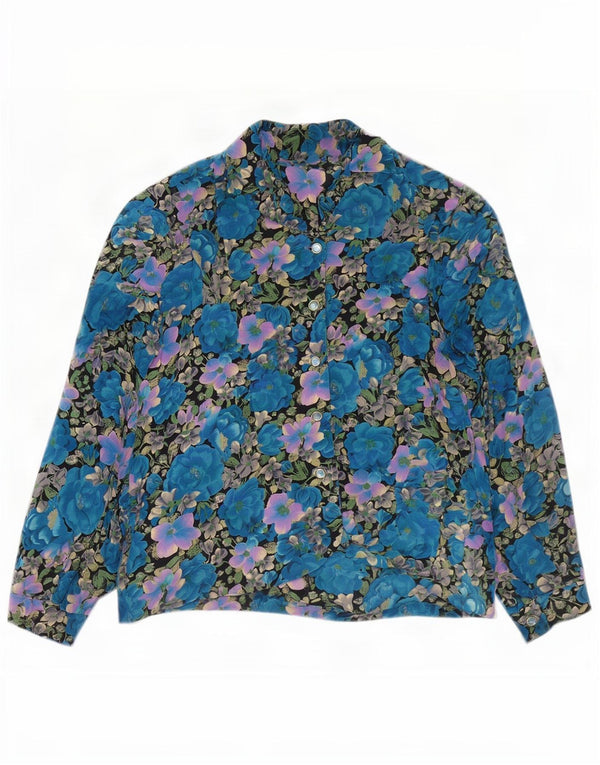 Vintage mujer camisa blusa Reino Unido 18 XL azul floral