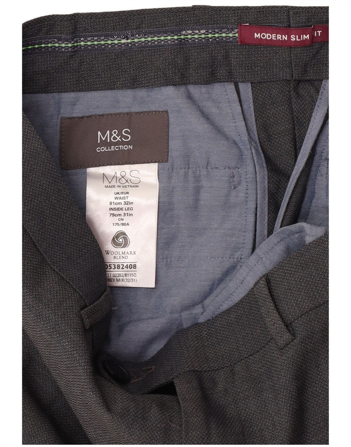Marks & Spencer Pantalón de traje moderno y ajustado para hombre W32 L31 Lana gris