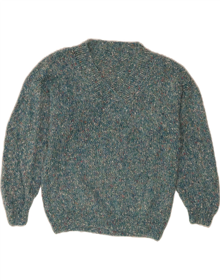 VINTAGE Womens V-Neck Jumper Sweater UK 14 Medium Blue Flecked Vintage Vintage and Second-Hand Vintage from Messina Hembry 
