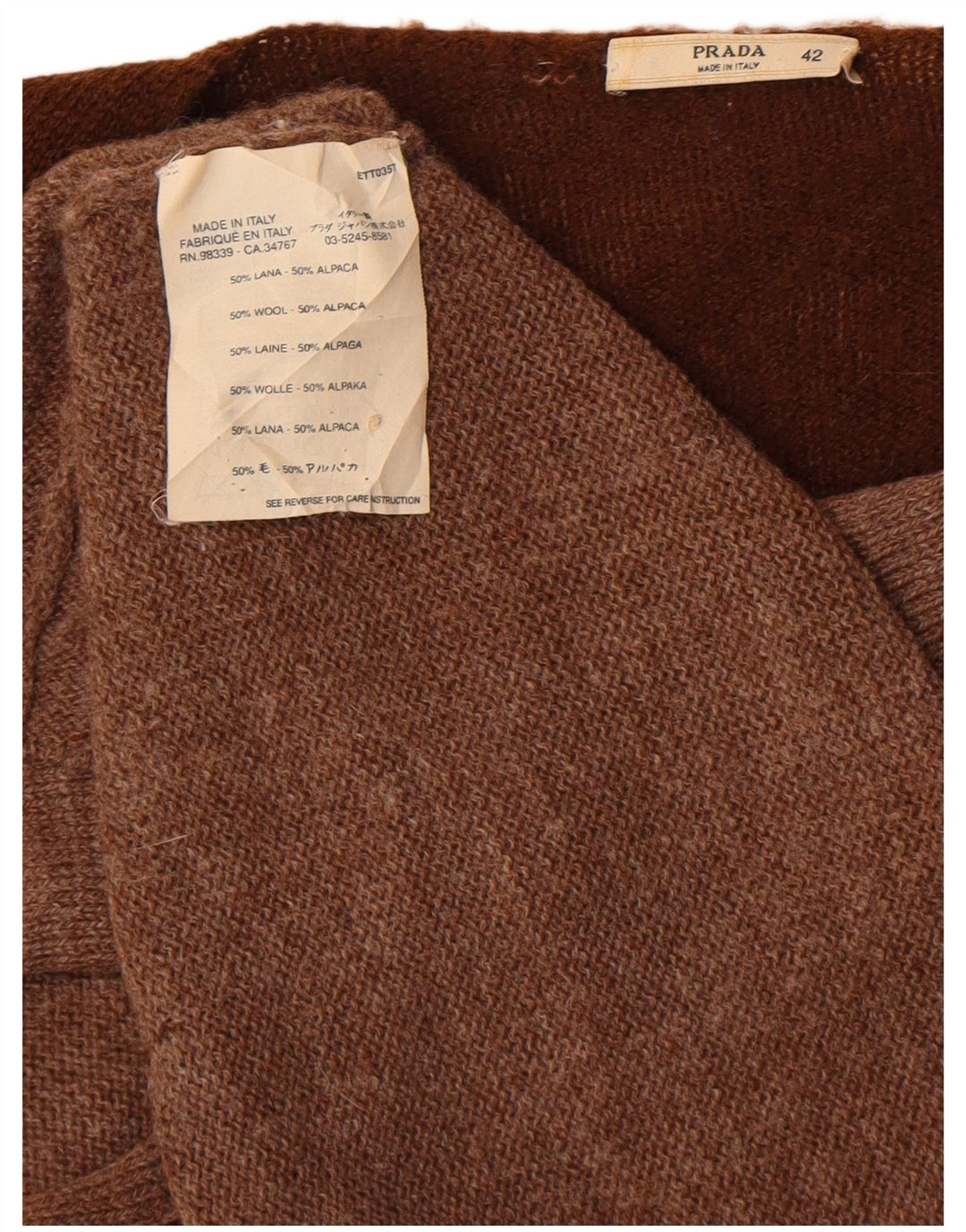 Prada Mujer Cárdigan Suéter IT 42 Lana De Alpaca Color Block Marrón Medio