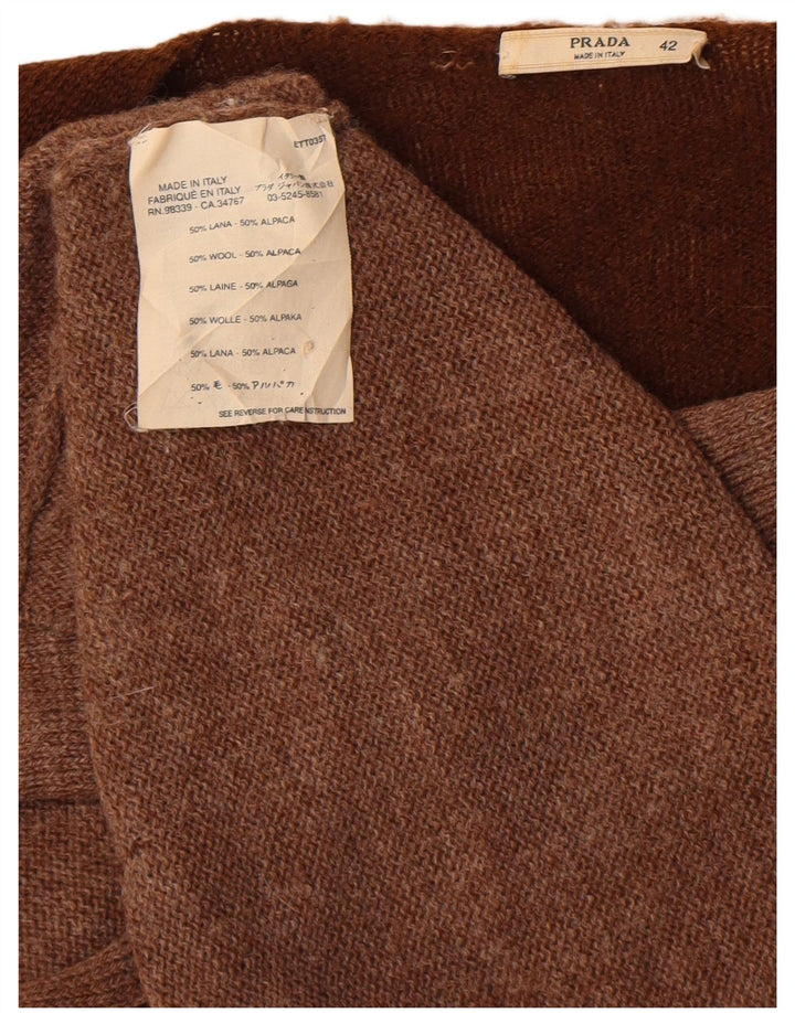 Prada Mujer Cárdigan Suéter IT 42 Lana De Alpaca Color Block Marrón Medio