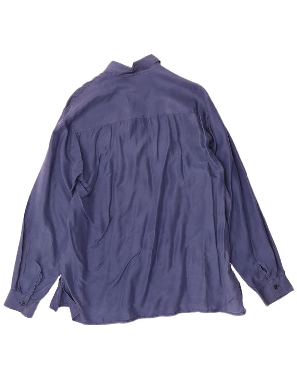 Vintage mujer camisa blusa Reino Unido 16 grande seda azul marino