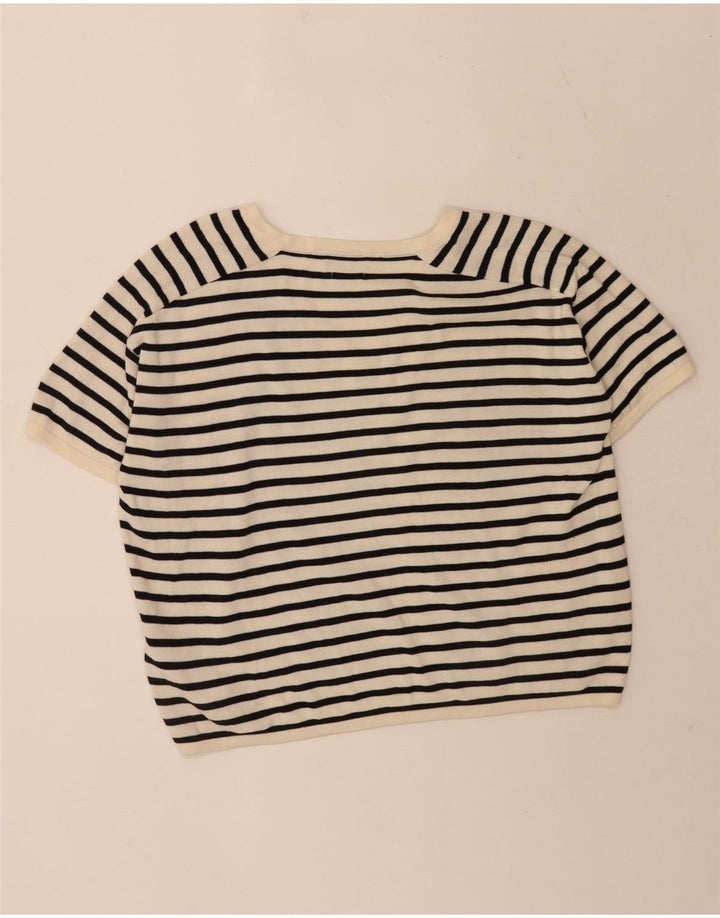 Massimo Dutti Camiseta Corta Mujer UK 14 Medium Off White Rayas