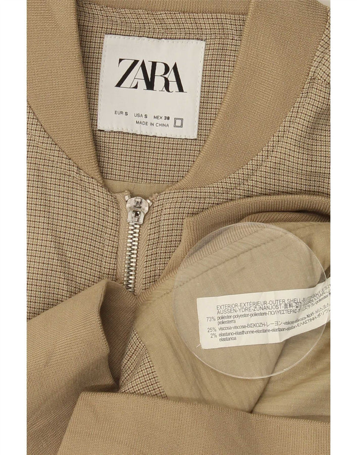 Zara Mens Bomber Jacket UK 36 Small Beige Check Poliéster