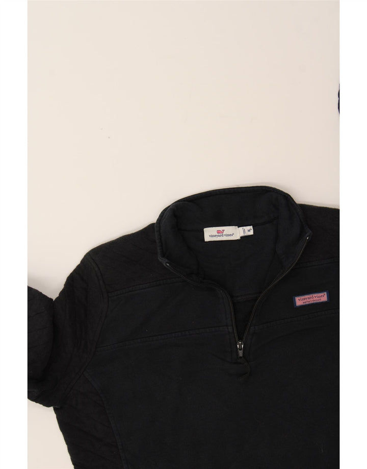 VINEYARD VINES Womens Zip Neck Sweatshirt Jumper UK 14 Medium Black Cotton Vintage Vineyard Vines and Second-Hand Vineyard Vines from Messina Hembry 