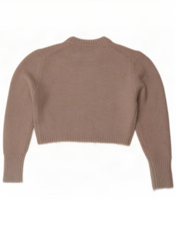 Zara Mujer Crop Crew Neck Jumper Sweater UK 10 Small Gris Acrílico