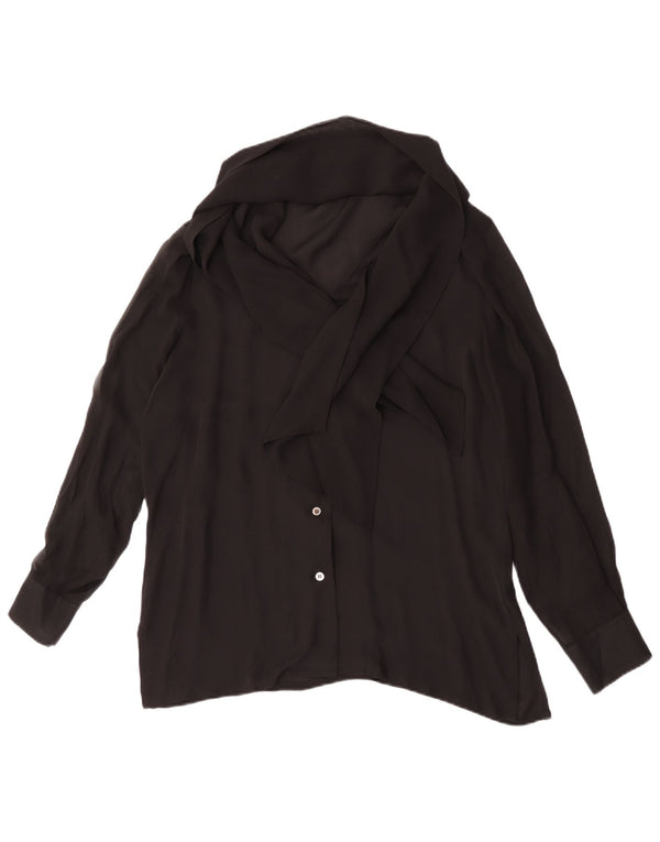 Blunauta Blusa camisera con lazo frontal para mujer IT 44 Seda negra mediana