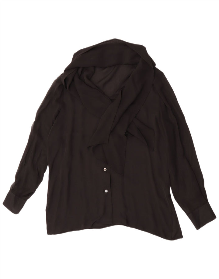 Blunauta Blusa camisera con lazo frontal para mujer IT 44 Seda negra mediana