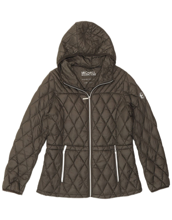 MICHAEL KORS Chaqueta acolchada con capucha para mujer UK 44 Nylon gris medio