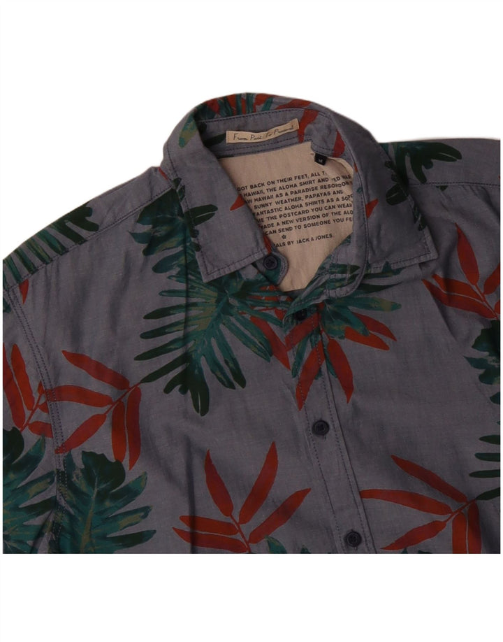 JACK & JONES Hombre Camisa Manga Corta Algodón Floral Gris Medio