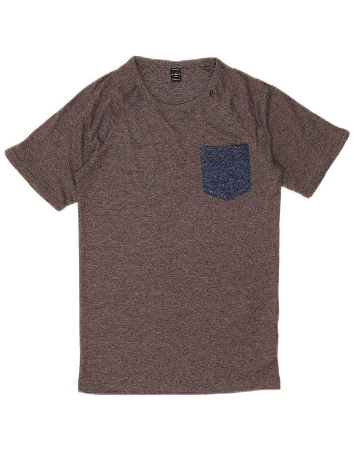 REPLAY Camiseta para mujer Top UK 10 Small Gris Moteado Poliéster