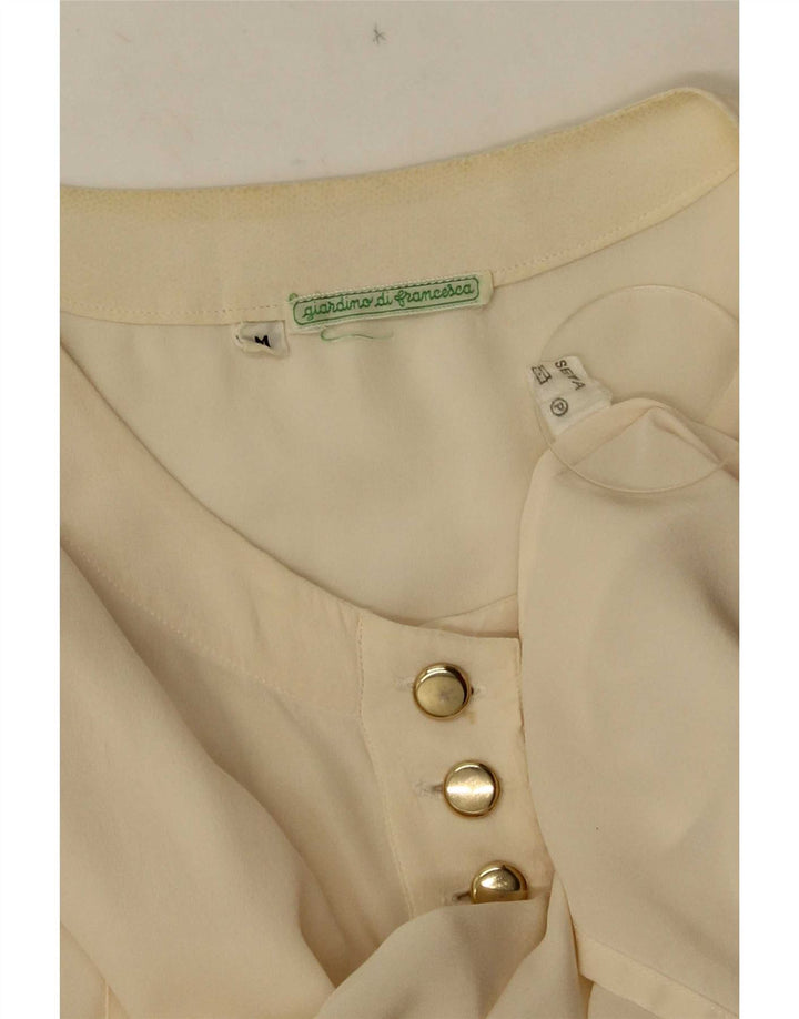 Vintage mujer camisa blusa Reino Unido 14 medio de seda blanca
