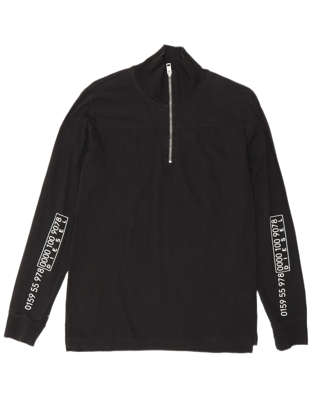 Diesel Hombre Jersey Gráfico Con Cremallera En El Cuello Jersey Pequeño De Algodón Negro