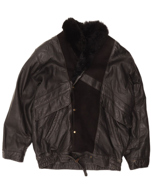 VINTAGE Chaqueta de cuero para hombre Reino Unido 36 Pequeño cuero negro