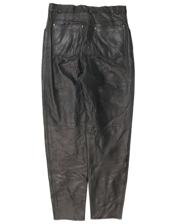 Vintage mujer pantalones de cuero cónicos IT 42 Medio W30 L30 Negro