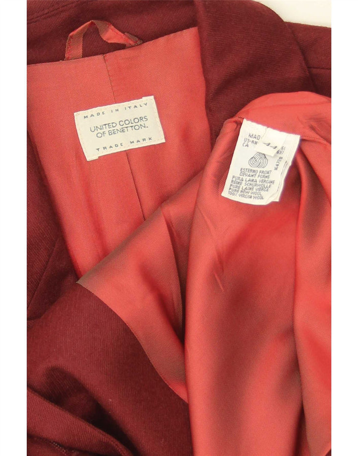 Benetton Chaqueta Americana Corta De 2 Botones IT 44 Lana Mediana Burdeos