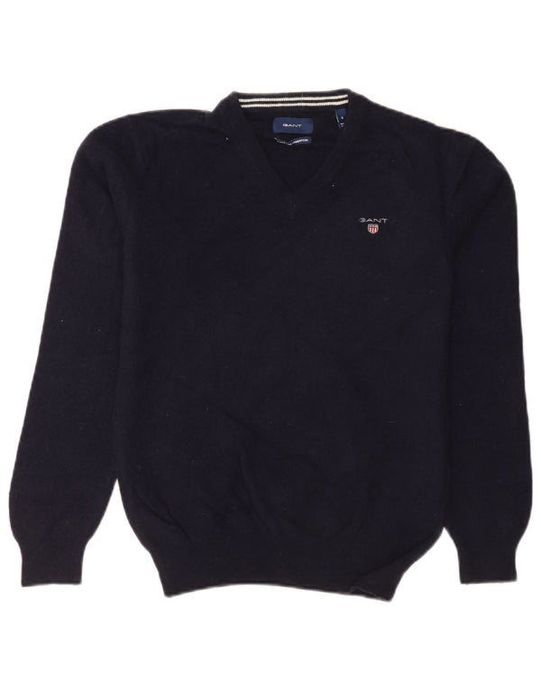 Gant Womens V-Neck Jumper Sweater UK 10 Small Navy Blue Lambswool