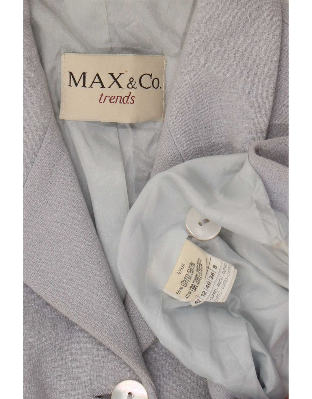 Max & Co. Chaqueta tipo blazer de 3 botones para mujer UK 42 Viscosa azul mediana