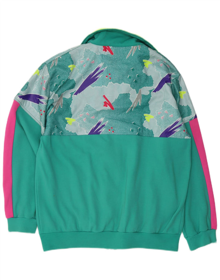 VINTAGE Hombres Chándal Top Chaqueta Grande Verde Geométrico