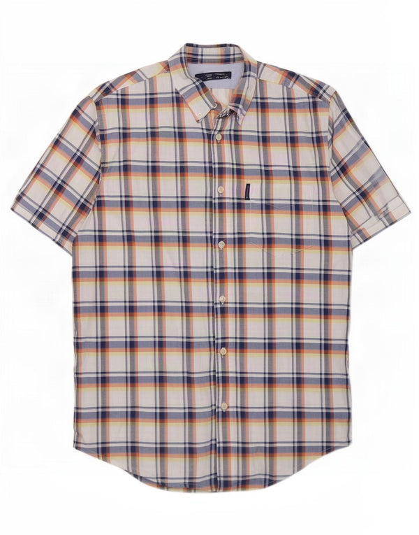 Ben Sherman Camisa de manga corta para hombre de algodón a cuadros azul grande