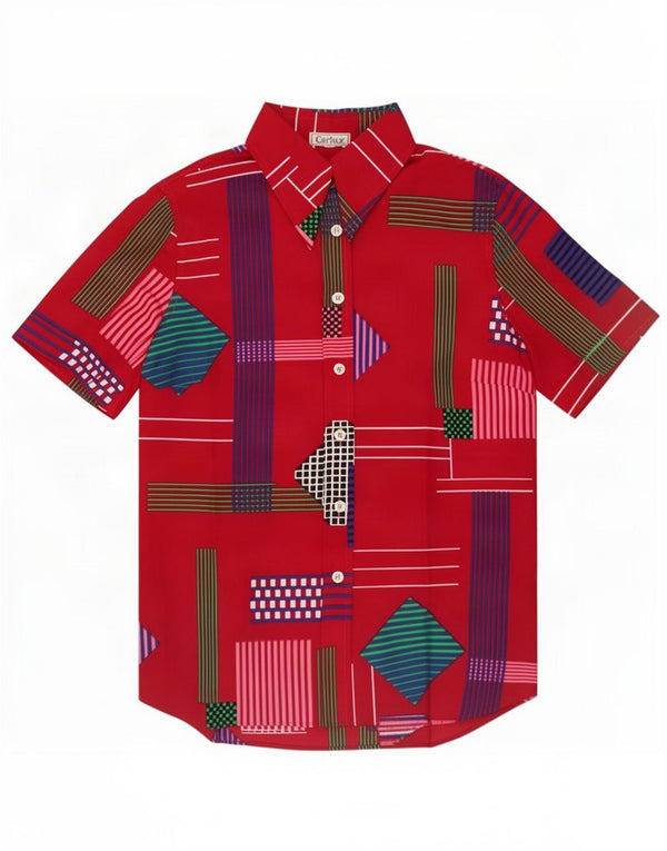 Vintage Womens Short Sleeve Shirt IT 48 XL Burgundy Geometric