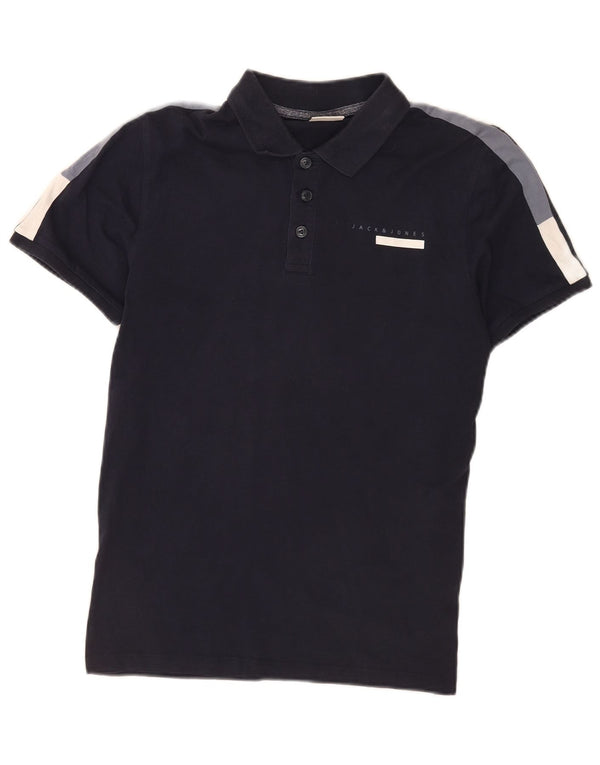 Jack & Jones Polo para hombre de algodón con bloques de color azul marino pequeño
