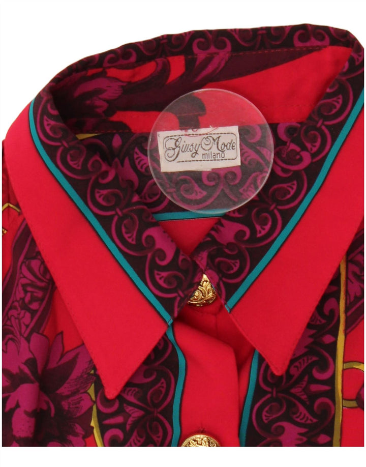 Vintage mujer camisa blusa Reino Unido 14 grande rojo floral