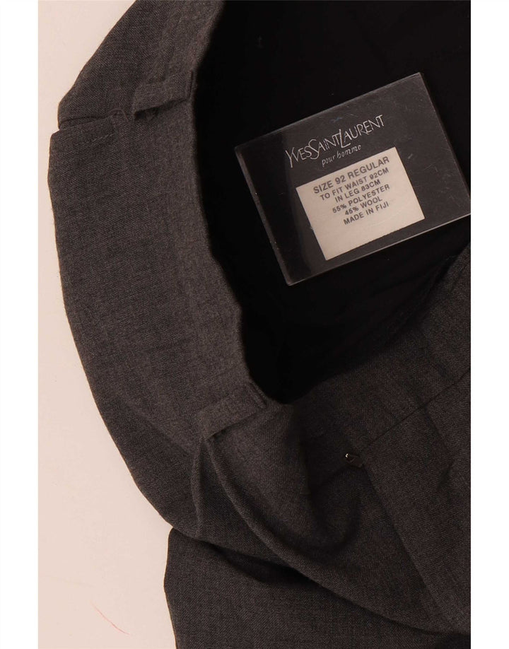 Yves Saint Laurent Pantalón de traje recto para hombre W36 L30 Poliéster gris
