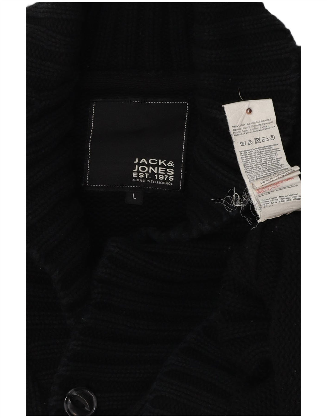 JACK & JONES Hombre Cárdigan Suéter Grande Algodón Negro
