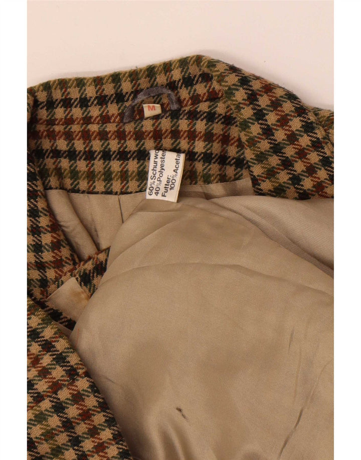 Vintage mujer 3 botones Blazer chaqueta Reino Unido 12 lana de pata de gallo caqui mediana