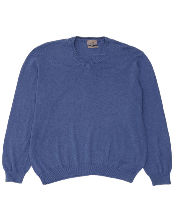 Marks & Spencer - Jersey con cuello en V para hombre, talla 3XL, algodón azul