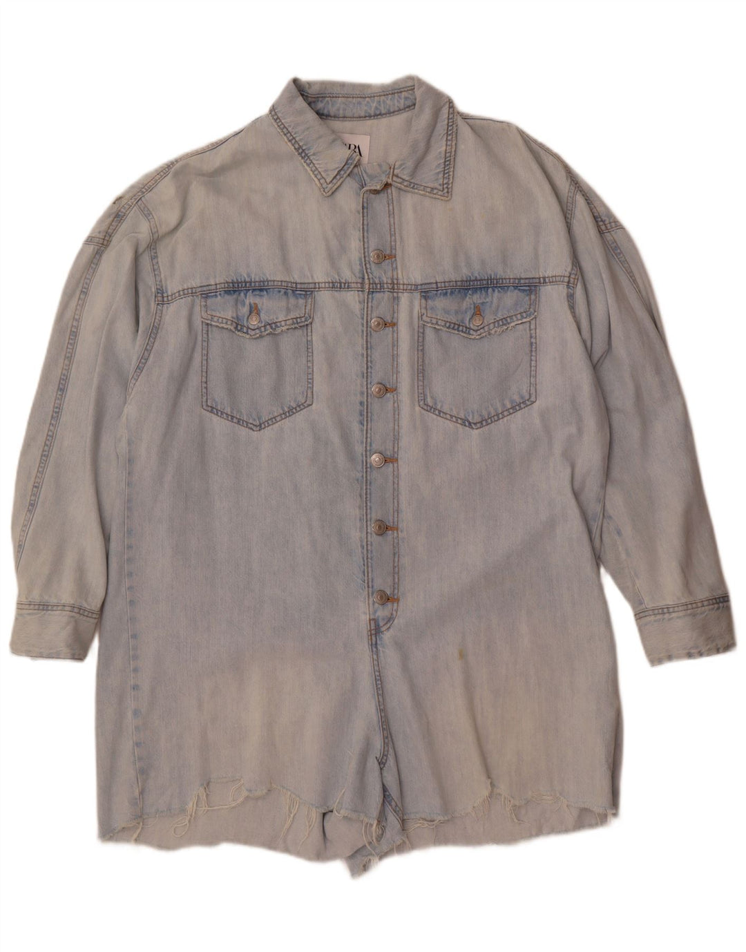 Zara Mujer Mono Corto De Mezclilla Extragrande Reino Unido 46 Algodón Azul Grande