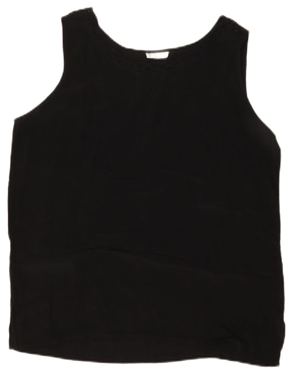 VINTAGE Blusa sin mangas para mujer Top UK 14 Seda negra mediana