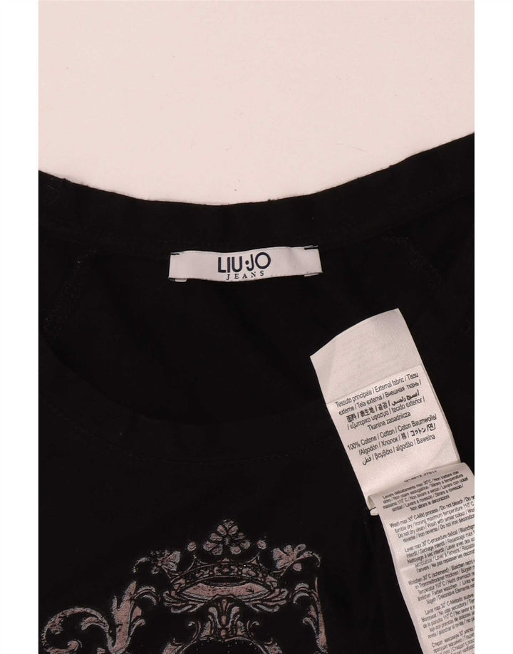 Liu Jo Mujer Gráfico Chaleco Top UK 10 Pequeño Algodón Negro