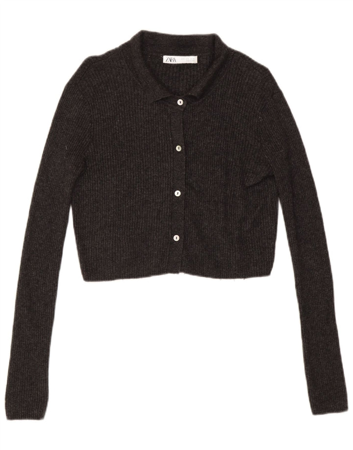 Zara Mujer Crop Cardigan Suéter UK 10 Small Gris