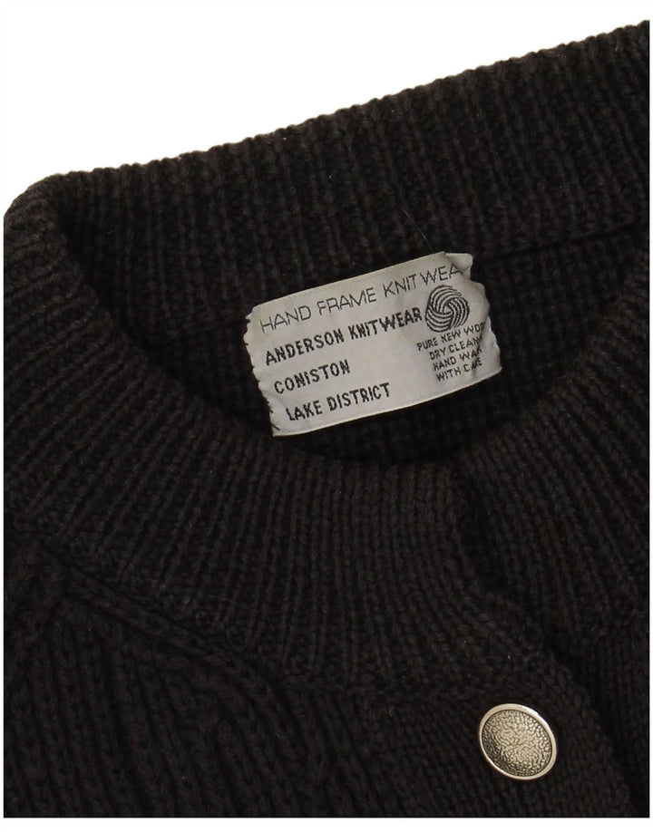 VINTAGE Mujer Cardigan Suéter Reino Unido 16 Grande Negro Nueva Lana