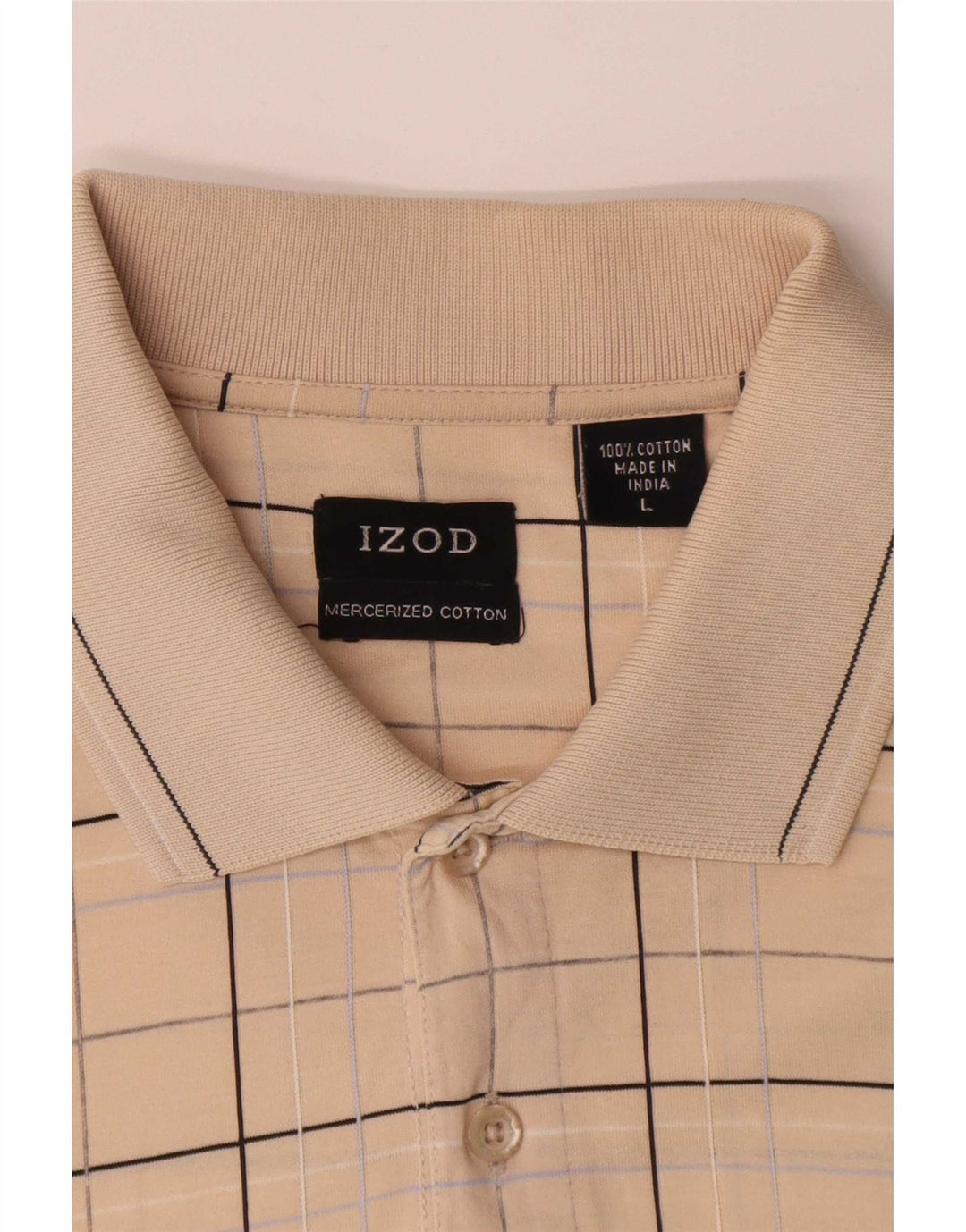 Polo Izod Hombre Algodón Cuadros Beige Grande