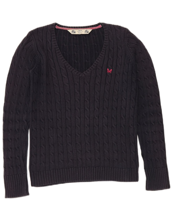 Crew Clothing Suéter con cuello en V para mujer UK 12 Medium Azul marino Algodón