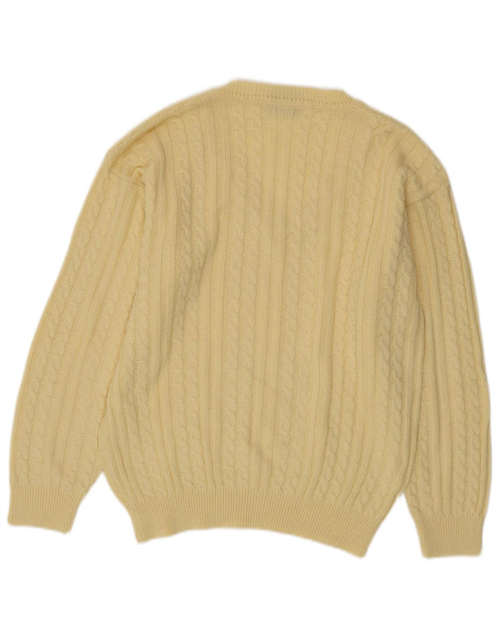 Vintage hombres V-cuello jumper suéter medio algodón amarillo