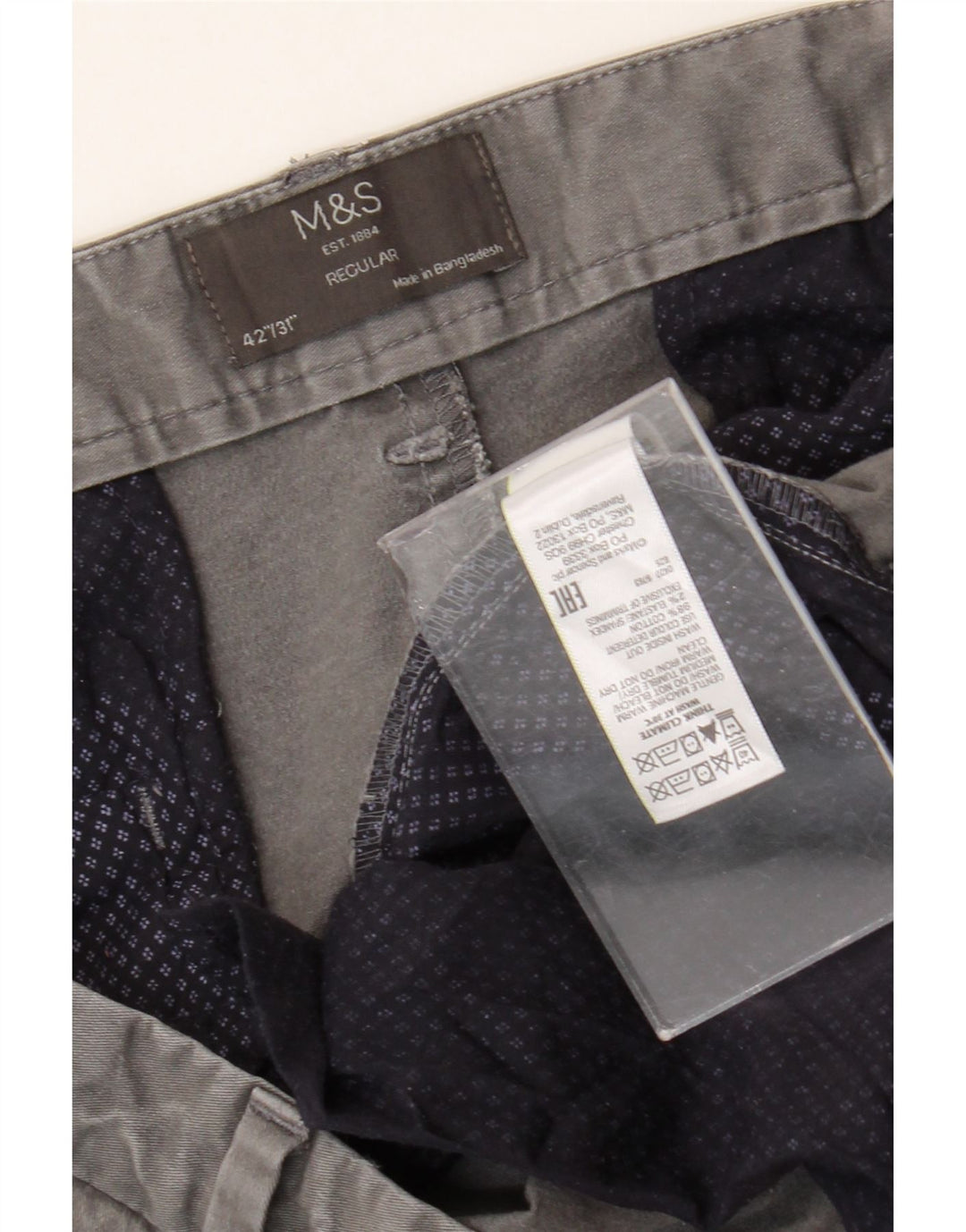 Marks & Spencer Pantalón chino de corte regular para hombre W42 L31 Algodón gris