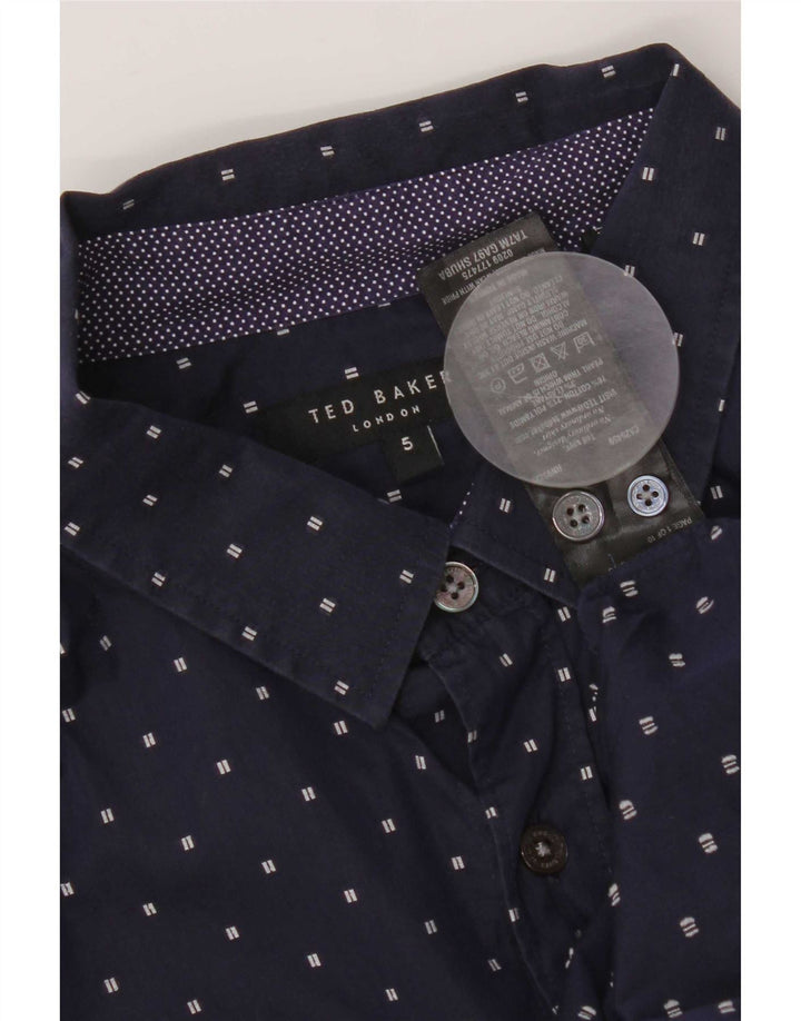 Camisa para hombre Ted Baker Talla 5 XL Algodón con lunares azul marino