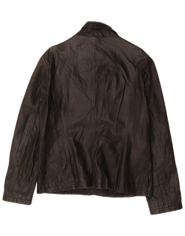 Vintage mujer chaqueta de cuero Reino Unido 14 cuero negro medio