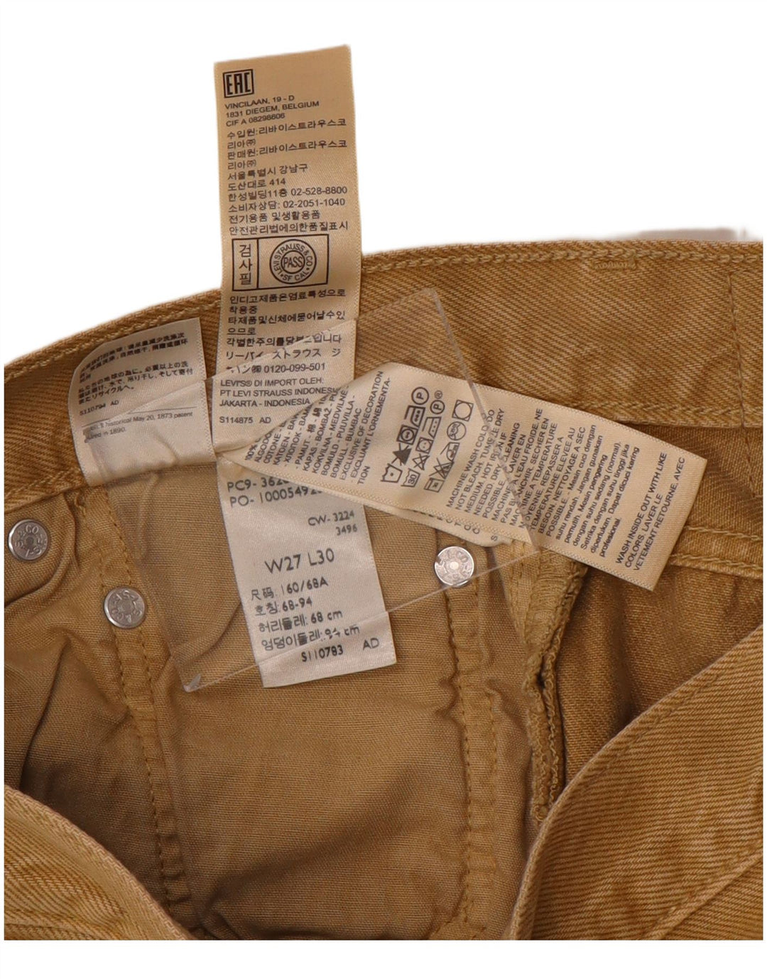 LEVI'S Mujer 501 Pantalones Casuales De Cintura Alta W27 L30 Algodón Marrón