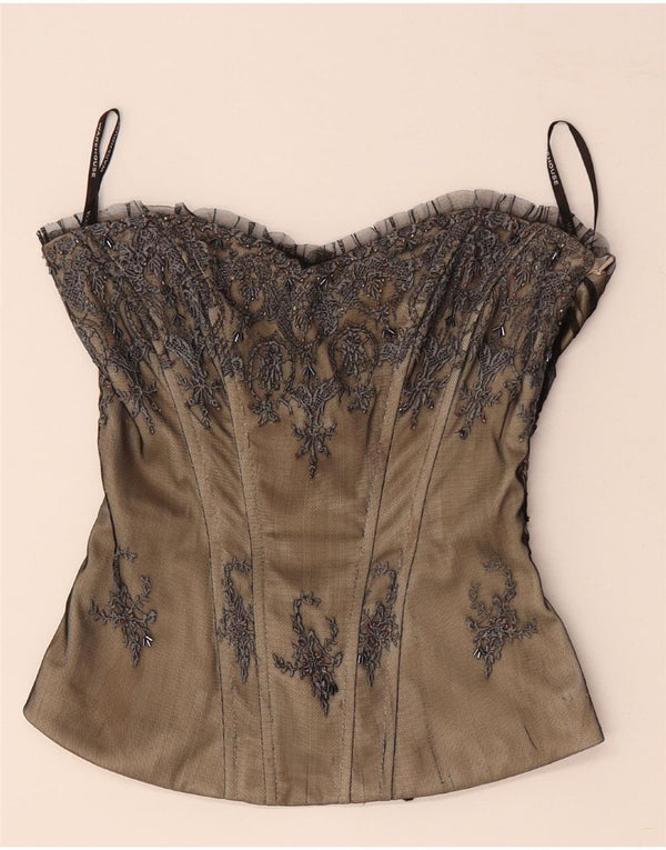 WAREHOUSE Top corsé con hombros descubiertos para mujer UK 8 Small Beige Floral Poliéster