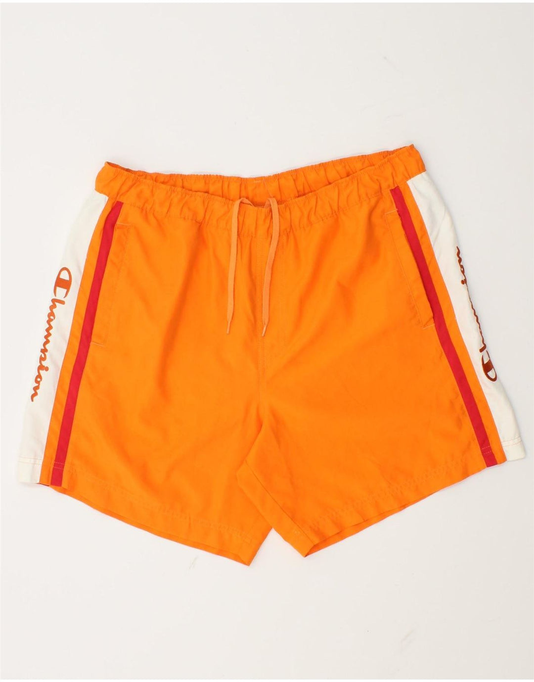 Champion Bañador con estampado gráfico para hombre, poliéster con bloques de color naranja grande