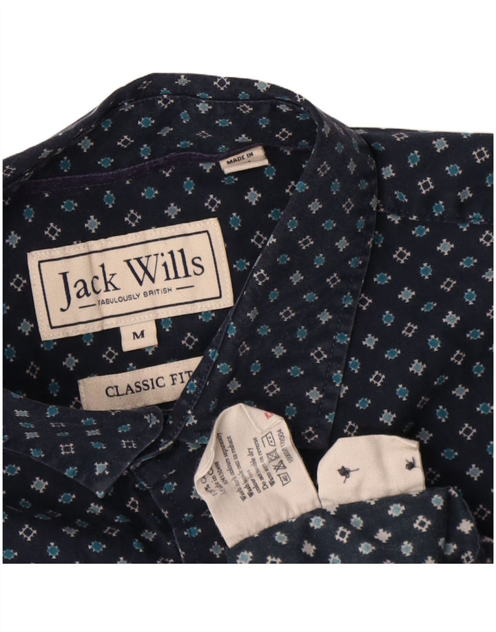 Jack Wills Camisa de corte clásico para hombre de algodón geométrico azul marino mediano