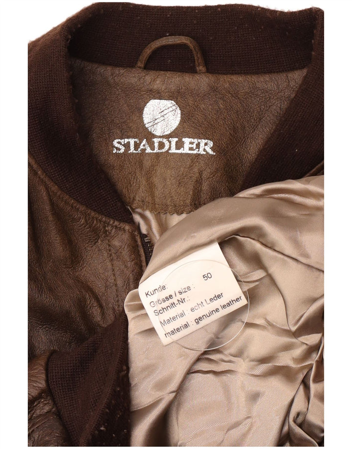 Stadler Chaqueta Bomber de Cuero para Hombre EU 40 Grande Marrón