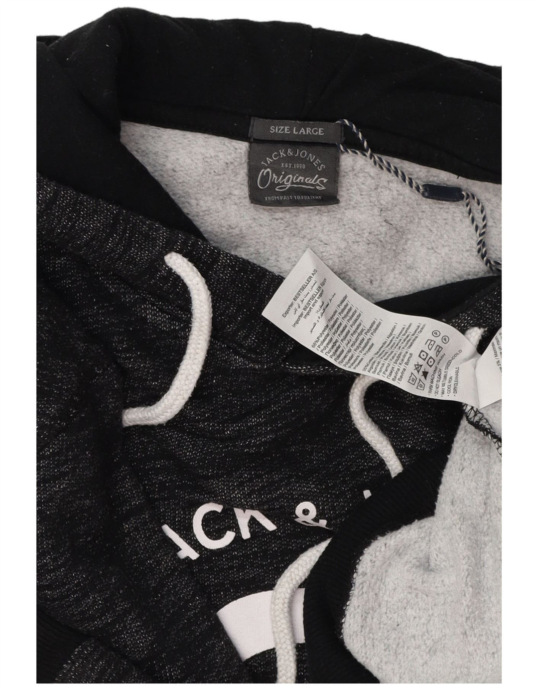 JACK & JONES Hombre Sudadera con capucha gráfica Jersey grande Gris moteado Poliéster