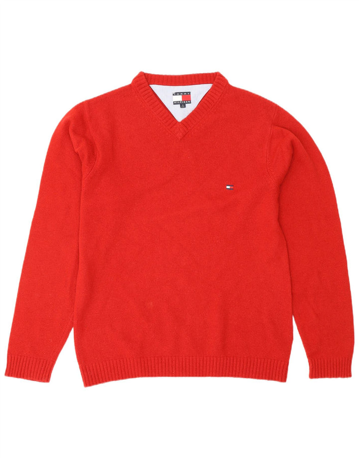 TOMMY HILFIGER Jersey con cuello en V para hombre Small Red Lambswool